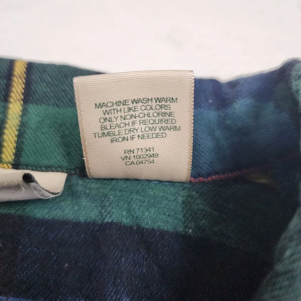 LL Bean Pajama Set Mens Medium Regular Blue Plaid Flannel Button Up Pants